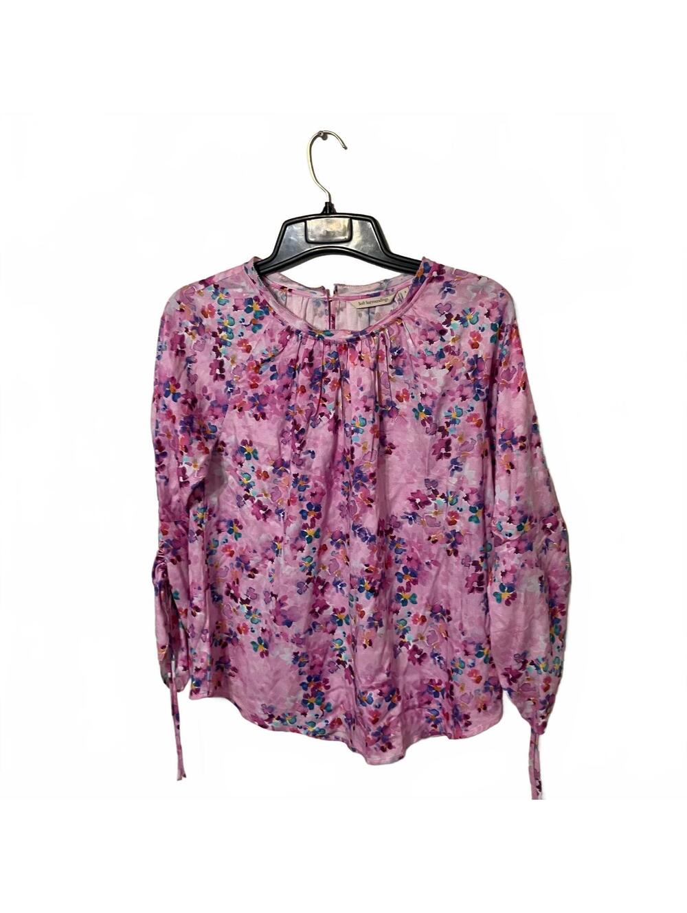 Soft Surroundings Pink Floral Boho Chic Artsy Romantic Long Sleeve Blouse Small